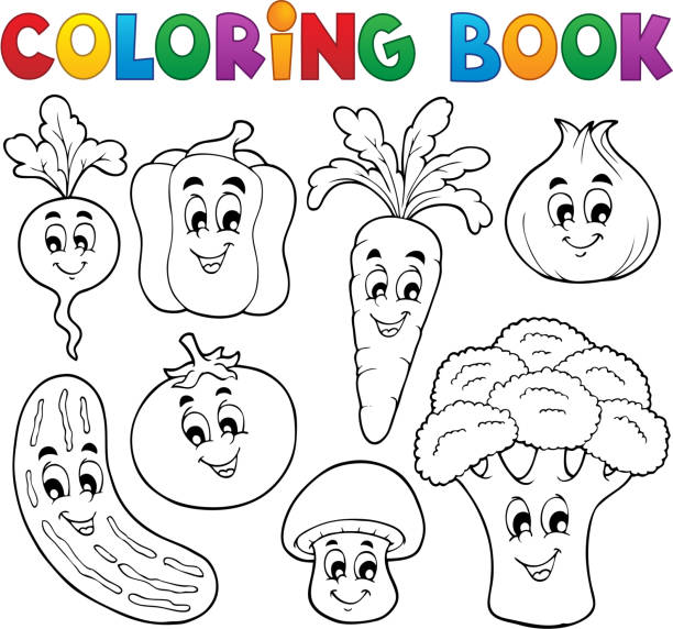 Coloring book vegetable theme 1 Coloring book vegetable theme 1 - eps10 vector illustration. radish art drawing stock illustrations