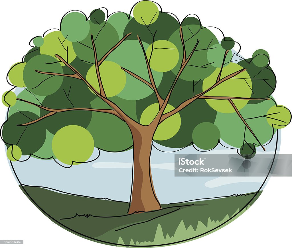 Tree of life Tree with various green tones, Vector illustration, fully editable. The lines, colors and background are on separate labeled layers. Black Color stock vector