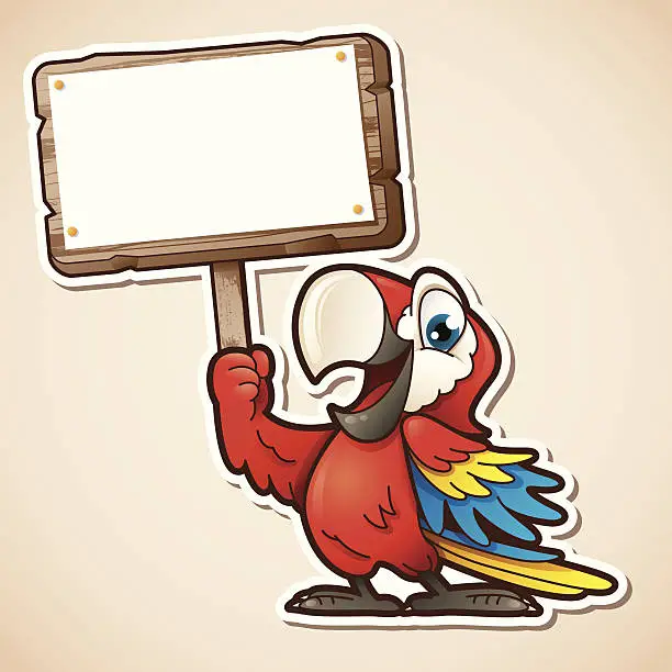Vector illustration of Macaw holding sign