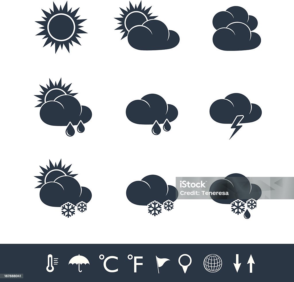 Météo icônes noir et blanc - clipart vectoriel de Blanc libre de droits