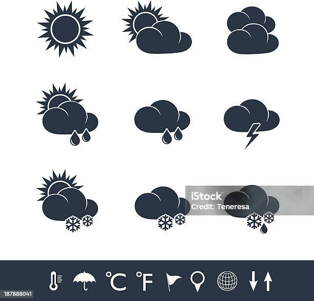 Météo Icônes Noir Et Blanc Vecteurs libres de droits et plus d'images vectorielles de Blanc - Blanc, Chaleur, Ciel