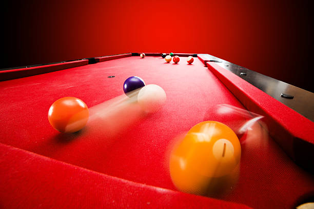 istock Billards pool game. Breaking the color ball from triangle 187888073