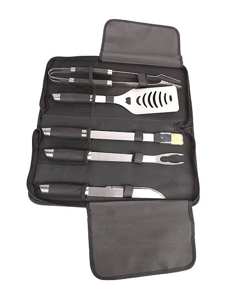 istock Set of tools for bbq in black bag. 187888133