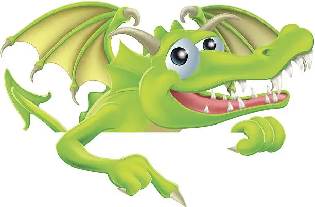 Vector illustration of Cartoon Dragon Pointing Down