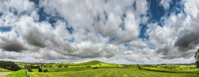 Stormy clouds in the landscape at Dixons Creek, Yarra Valley, Victoria, Australia