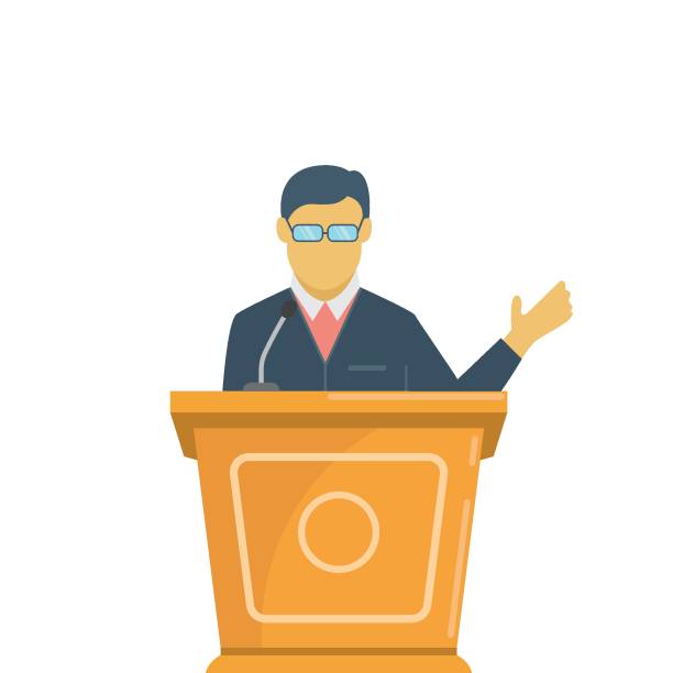 istock businessman wearing glasses speaking in public, cartoon vector illustration element design 1878894968