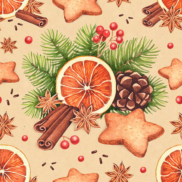 Watercolor Christmas pattern vector art illustration