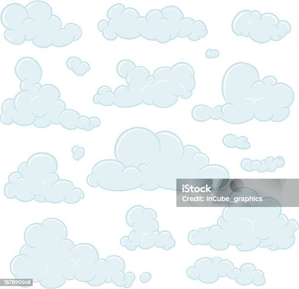 Conjunto De Nuvens - Arte vetorial de stock e mais imagens de Azul - Azul, Banda desenhada - Produto Artístico, Branco