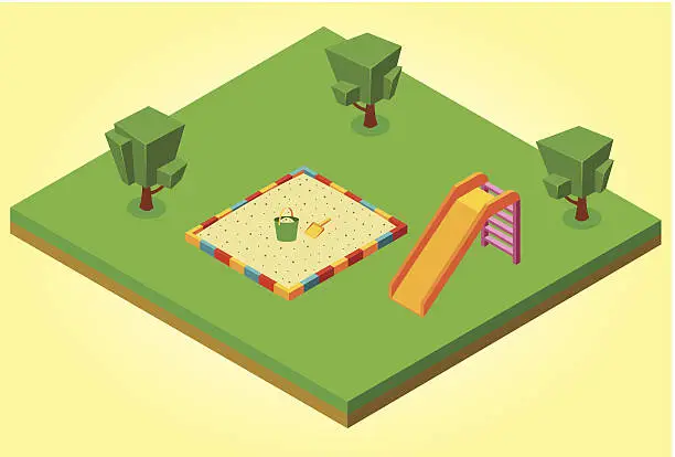 Vector illustration of isometric sandbox and slides