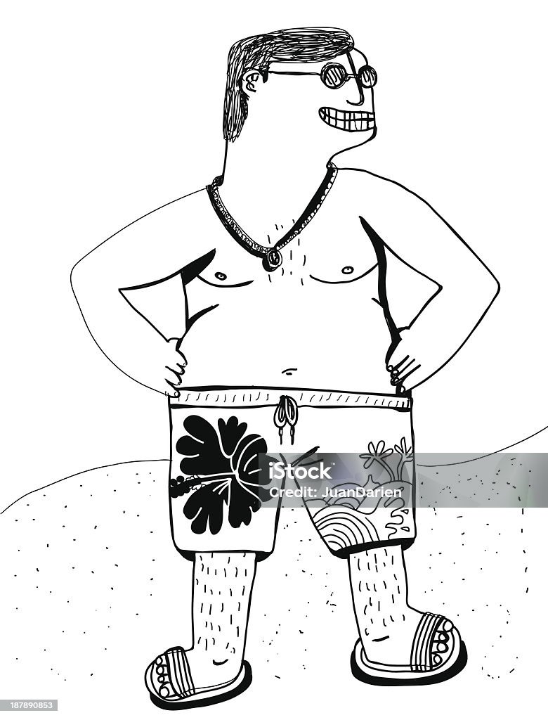 Homem de gordura na praia - Royalty-free Gordo arte vetorial