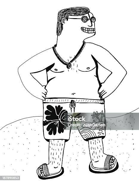 Homem De Gordura Na Praia - Arte vetorial de stock e mais imagens de Gordo - Gordo, Homens, Praia