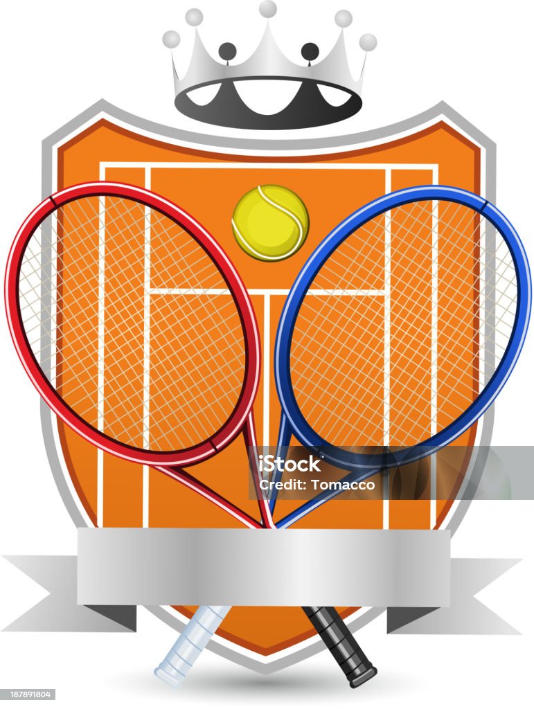 Campo da Tennis e Sport con racchetta e palla emblema Corona - arte vettoriale royalty-free di A forma di stella