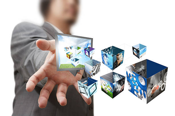 istock businessman show a creative box with 3 d streaming images 187895630