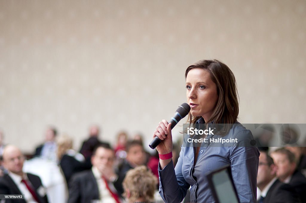 Business conference Indoor business conference for managers. Public Speaker Stock Photo