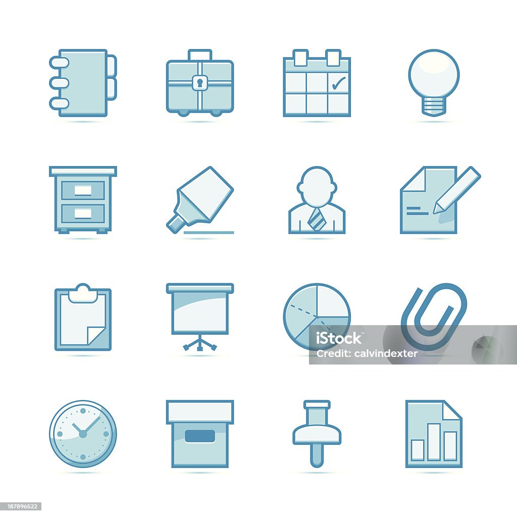 Business und Office-Symbole, blaue Serie - Lizenzfrei Büroklammer Vektorgrafik