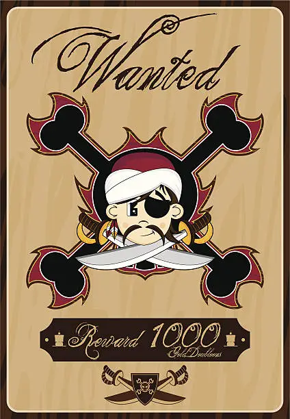 Vector illustration of Turban Pirate Wanted Poster