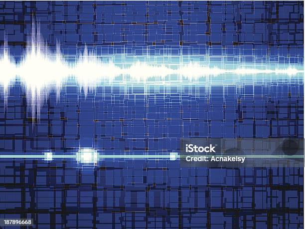 Segnale Audio In Sfondo Blu - Immagini vettoriali stock e altre immagini di Apparecchiatura di registrazione del suono - Apparecchiatura di registrazione del suono, Rumore, Analizzare