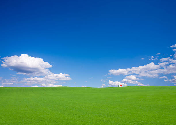 istock Green hill and red roof house 187898562