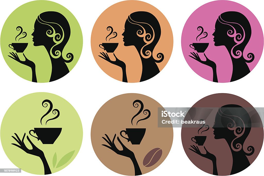 woman drinking coffee and tea woman drinking coffee and tea, vector set Women stock vector