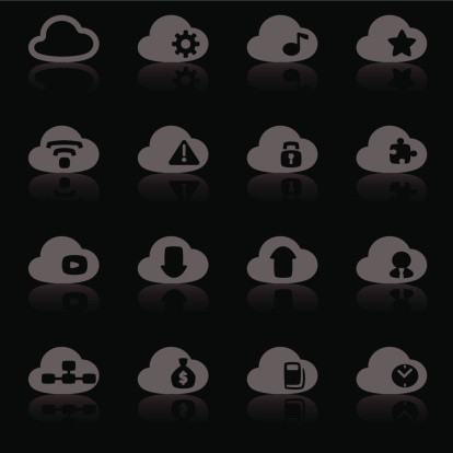 Vector File of Cloud Concept Icon Set with Reflect on Dark Background
