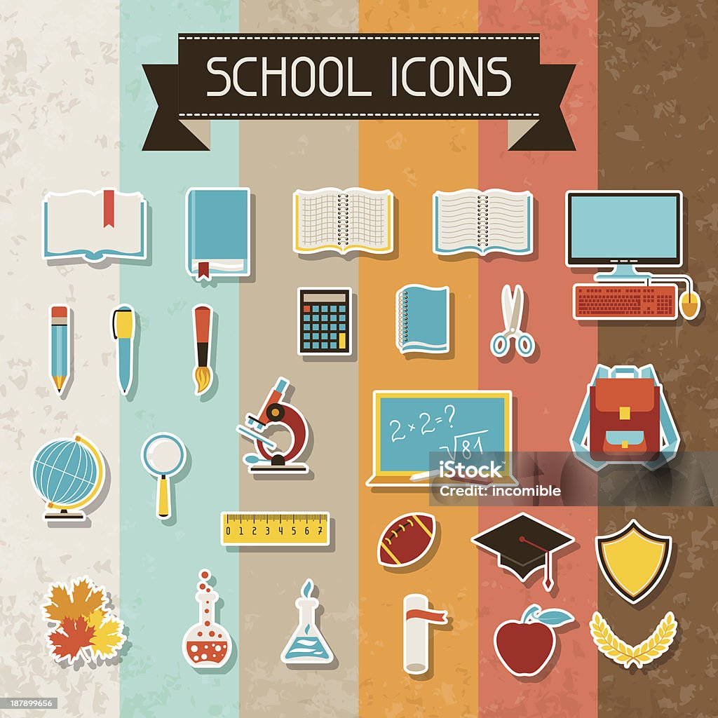 Autocollant de l'école et l'éducation icônes set. - clipart vectoriel de Apprentissage libre de droits