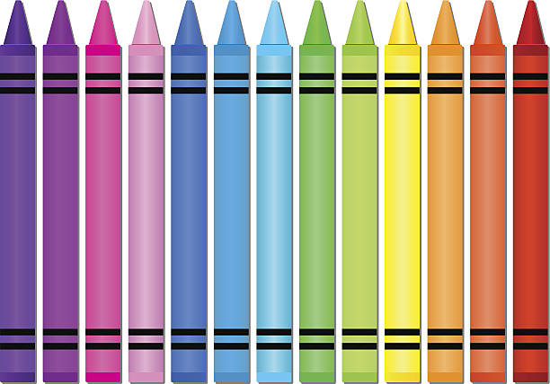 Pencils Set of crayons displayed in a horizontal spectrum crayon drawing stock illustrations