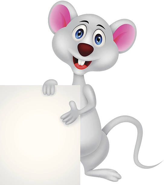 Engraçado rato mulher com sinal em branco - ilustração de arte vetorial