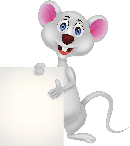 funny mouse cartoon with blank sign vector art illustration