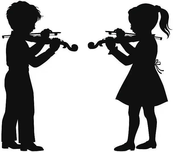 Vector illustration of kids playing violin