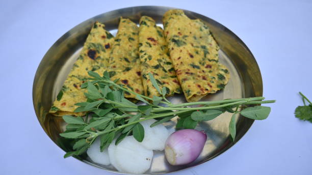 istock Methi paratha or fenugreek flatbread. 1879016287