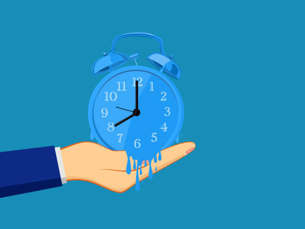 istock There is little time left. The hand holding the watch melted. vector 1879057124