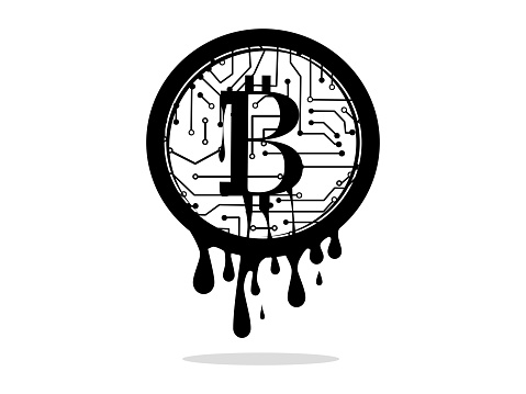 Digital coins depreciate. Melting Bitcoin Coin icon. vector illustration