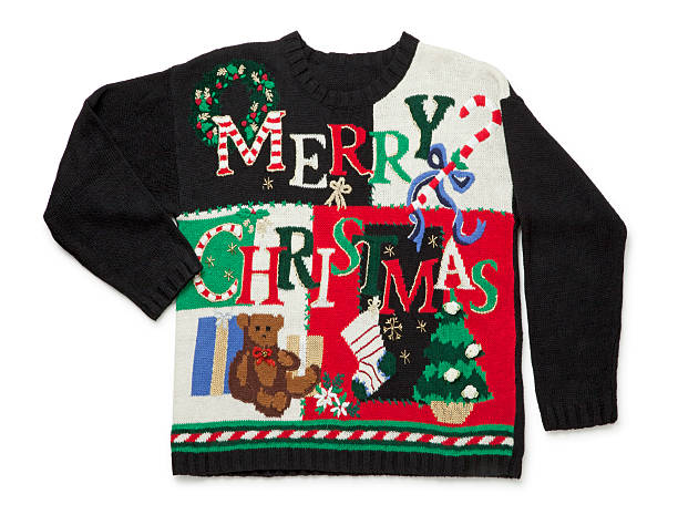 horrível camisola de natal - ugliness sweater kitsch holiday imagens e fotografias de stock