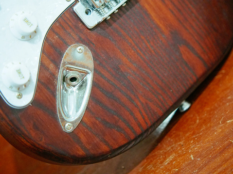 wooden guitar close up