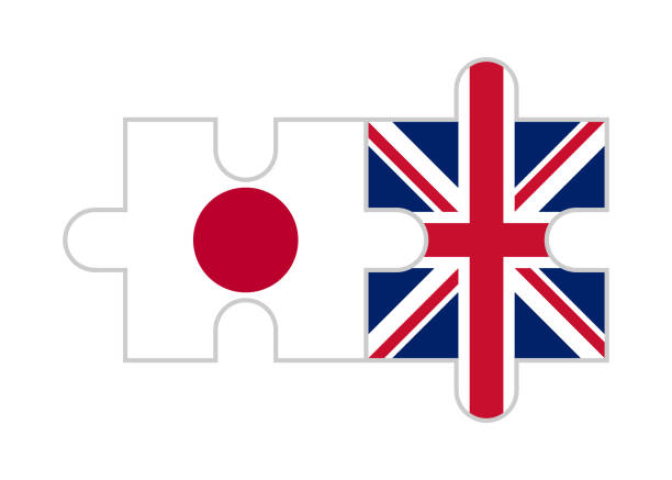 illustrations, cliparts, dessins animés et icônes de pièces de puzzle des drapeaux du japon et du royaume-uni. illustration vectorielle isolée sur fond blanc - puzzle europe jigsaw piece flag