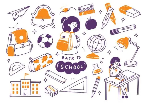 Vector illustration of Back to school doodle set