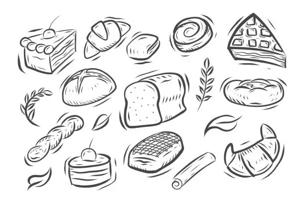 Vector illustration of hand drawn bread doodle collection vector illustration
