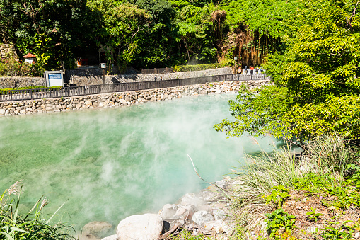 Beautiful view of Thermal Valley in Beitou, Taipei, Taiwan, Located beside Beitou Hot Spring Park.\nThermal Valley in Beitou, Taipei, Taiwan.