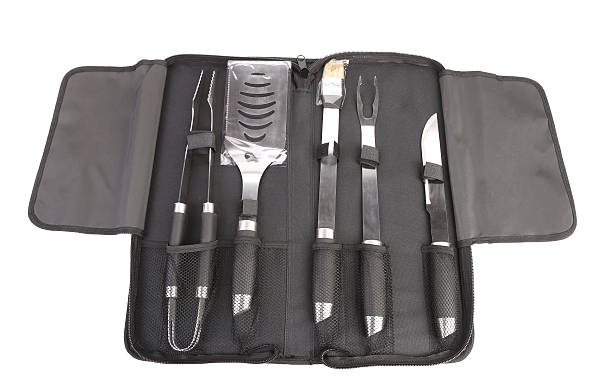 istock Set of tools for bbq in black bag. 187912991