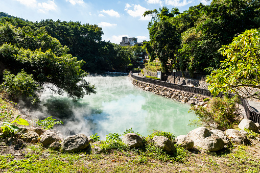Beautiful view of Thermal Valley in Beitou, Taipei, Taiwan, Located beside Beitou Hot Spring Park.