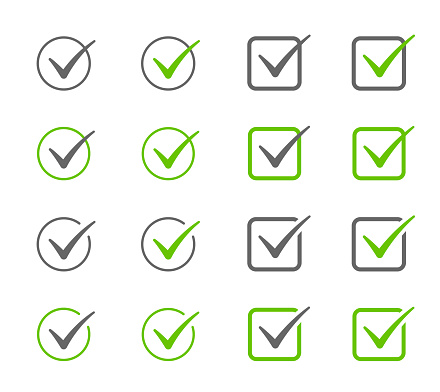 Tick or check mark symbol collection. Vote, success, ok, approved stock illustration. Checkmark icon set.