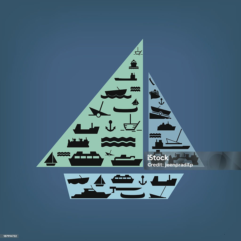Łódka ustawić na niebieskim tle - Grafika wektorowa royalty-free (Grafika wektorowa)