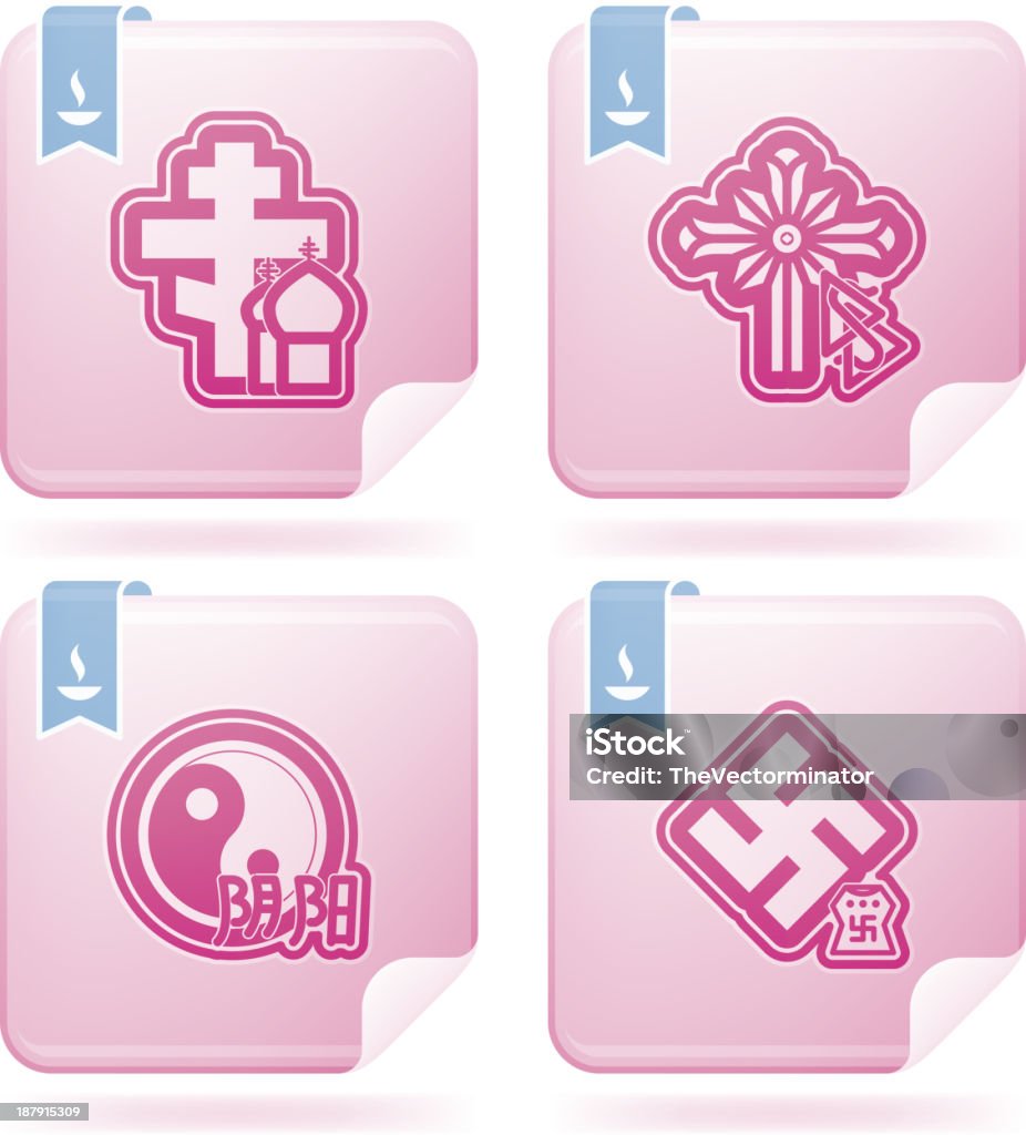 Religion, faith and believes of the World Religion is the adherence to codified beliefs and rituals, included icons from left to right, top to bottom:  Atheism stock vector