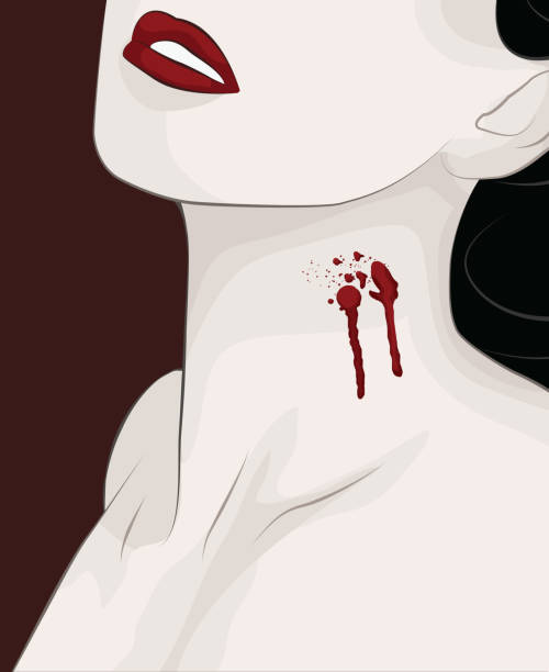 illustrazioni stock, clip art, cartoni animati e icone di tendenza di donna con vampiro spuntino segni sul collo - women gothic style sensuality mystery