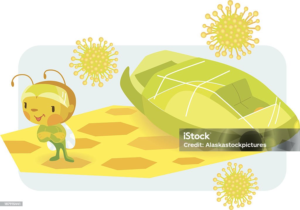 Vector of bee and spaceship on a honeycomb little Insect with his spaceship. Animal stock vector