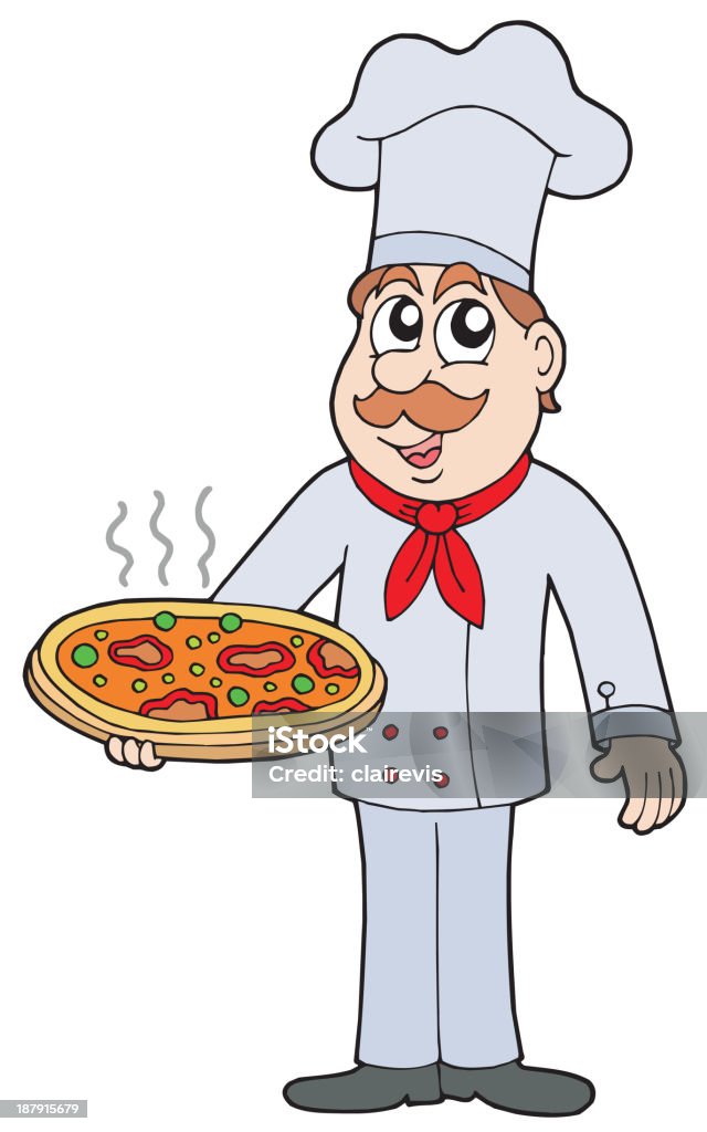 Chef con pizza - arte vettoriale royalty-free di Adulto