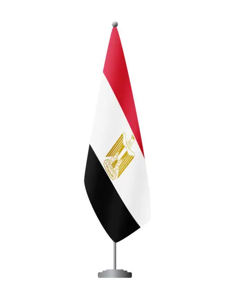 Vector illustration of Egypt flag on flagpole for official meetings, transparent background, vector