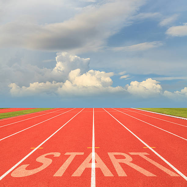 istock Running track with blue sky 187918386