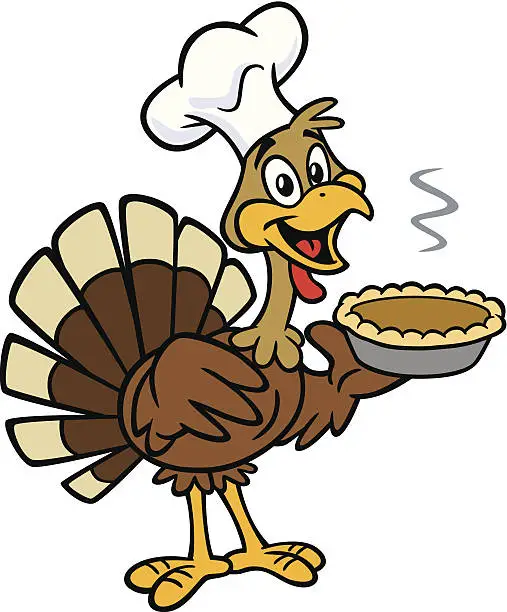 Vector illustration of Thanksgiving turkey with pumpkin pie