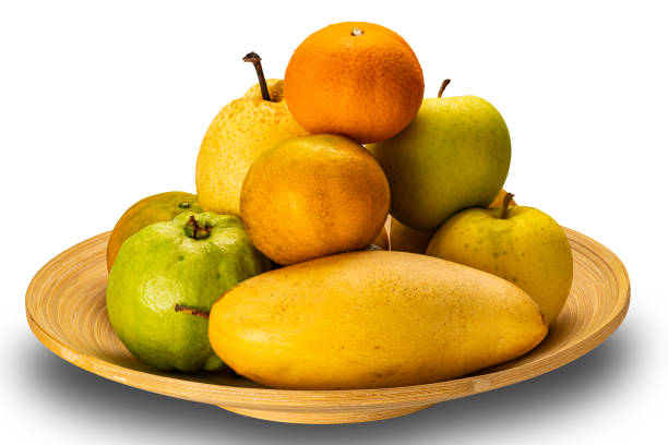 istock Pile of various fresh organic fruit in bamboo tray. 1879195825